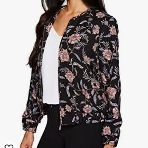 Black and Pink Floral Paisley Bomber Jacket, women's teens fall winter jacket